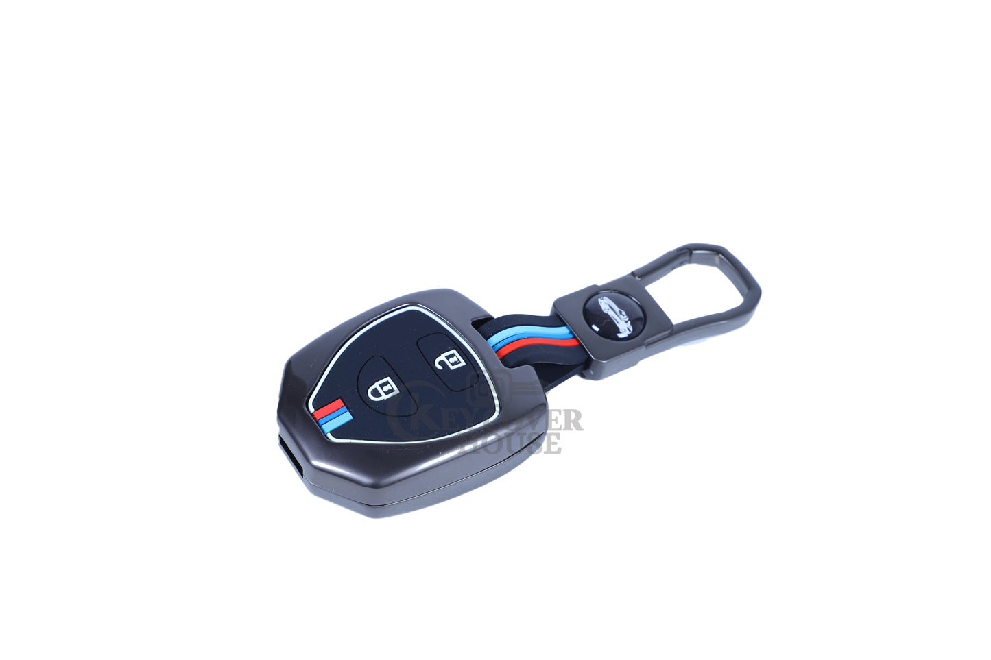 KEY COVER HOUSE Metal Striped Key Cover And Key Chain Compatible For "Camry/Corolla/Fortuner/ Innova"2 button smart key