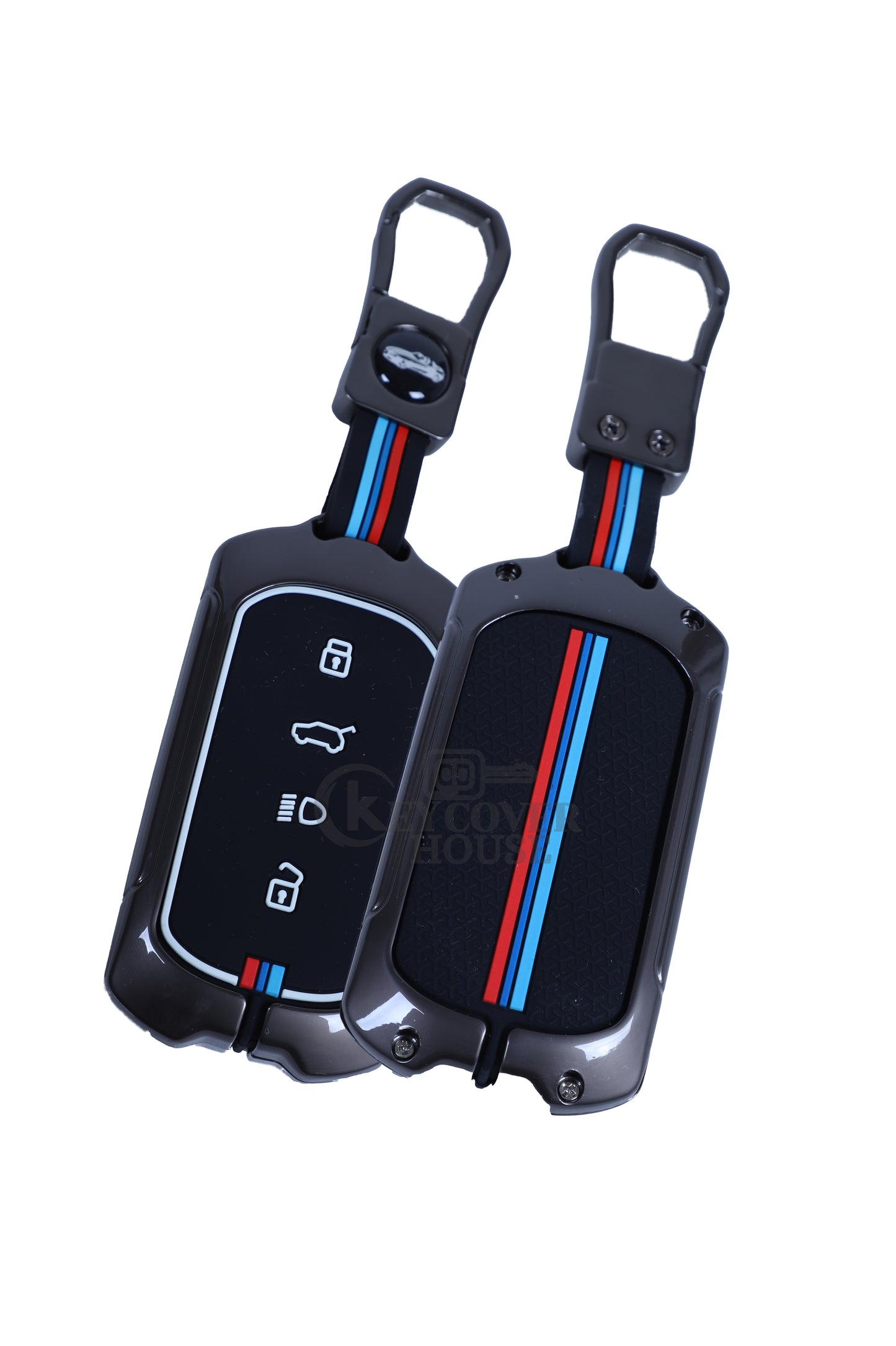 KEY COVER HOUSE Metal Striped Key Cover And Key Chain Compatible For Tata Curve EV 2024