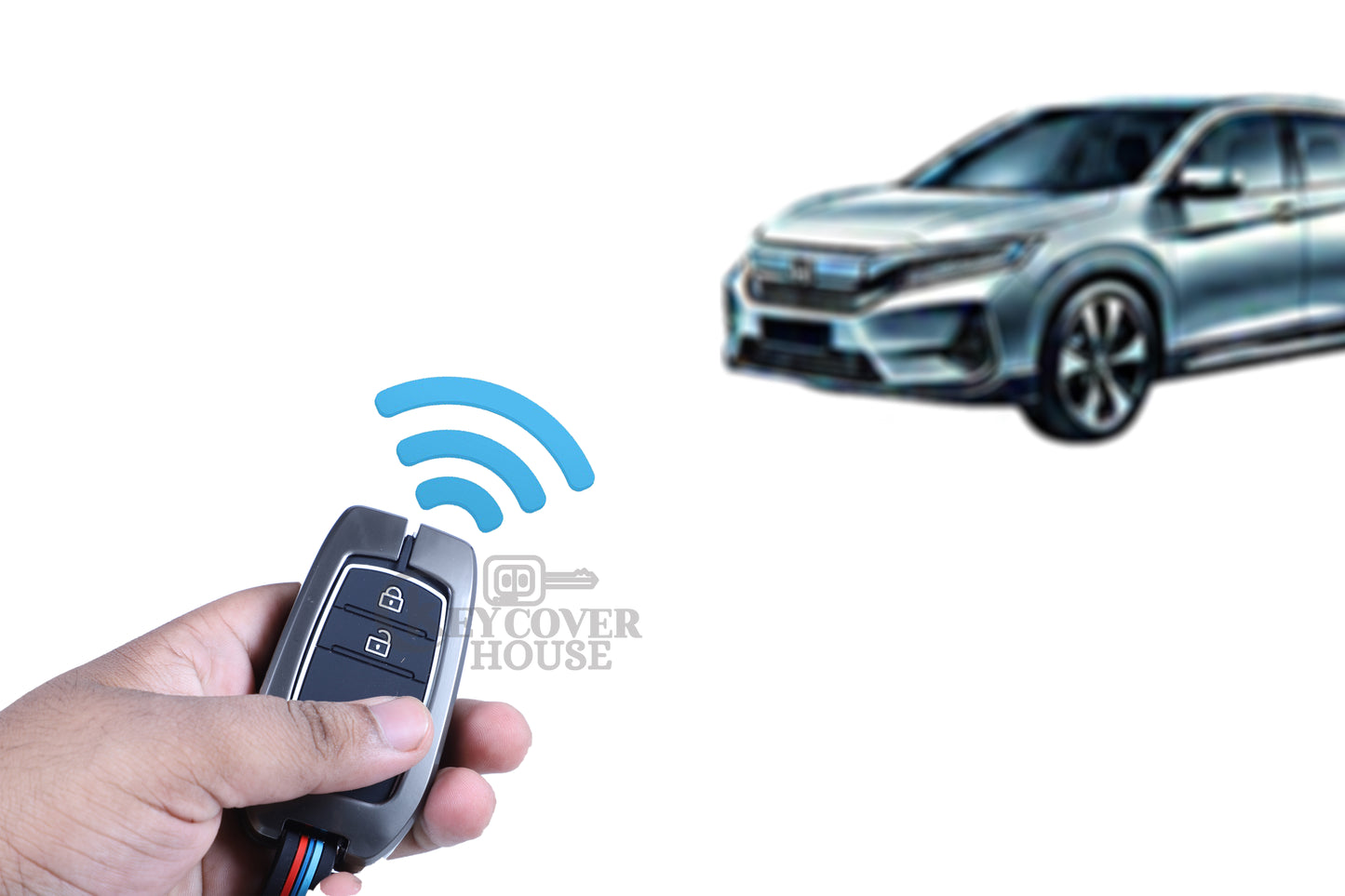 KEY COVER HOUSE Metal Striped Key Cover And Key Chain Compatible For Fortuner/Innova Crysta 2 Button smart key