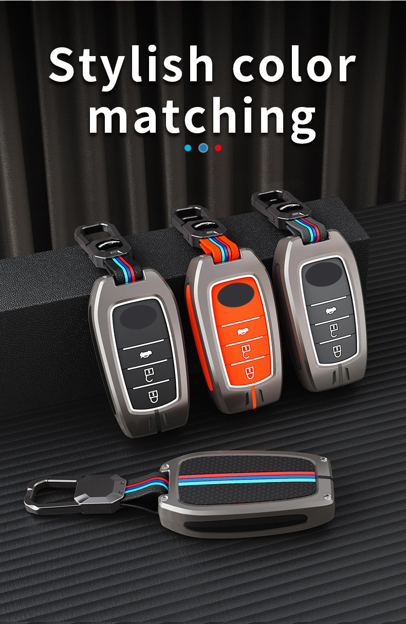 KEY COVER HOUSE Metal Striped Key Cover And Key Chain Compatible For Fortuner/Innova Crysta,Fortuner, Fortuner Legender, Land Cruiser, Camry, Invicto 3 Button Smart Key