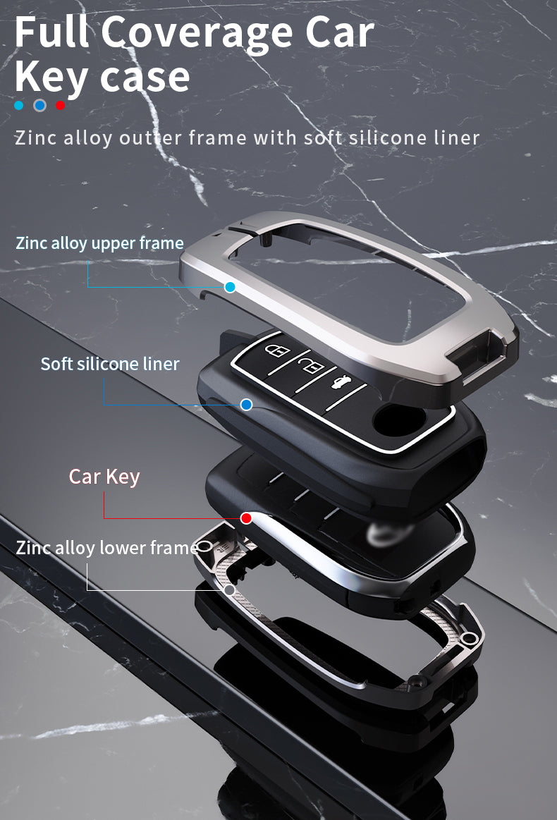 KEY COVER HOUSE Metal Striped Key Cover And Key Chain Compatible For Fortuner/Innova Crysta,Fortuner, Fortuner Legender, Land Cruiser, Camry, Invicto 3 Button Smart Key