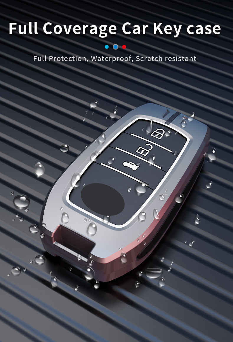 KEY COVER HOUSE Metal Striped Key Cover And Key Chain Compatible For Fortuner/Innova Crysta,Fortuner, Fortuner Legender, Land Cruiser, Camry, Invicto 3 Button Smart Key