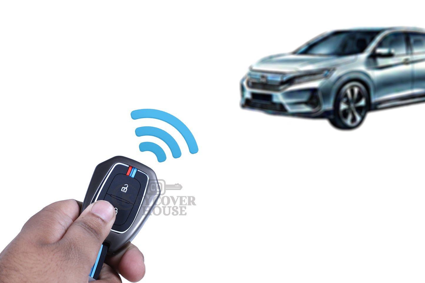 KEY COVER HOUSE Metal Striped Key Cover And Key Chain Compatible For New Duster (2020)2 Button smart Key