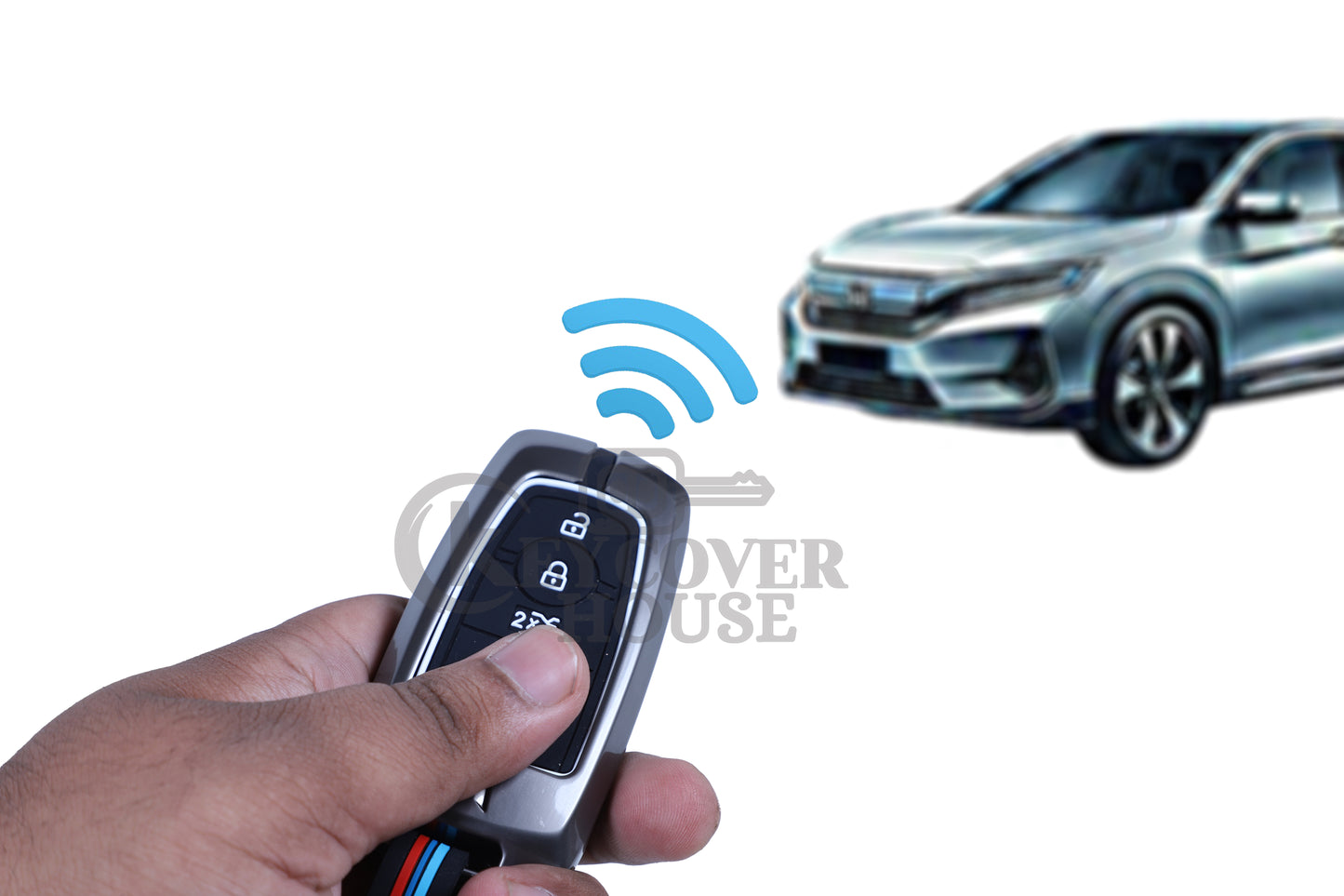 KEY COVER HOUSE Metal Striped Key Cover And Key Chain Compatible For Ford "Aspire/Ecosport/Endeavour /Figo/Freestyle"3 Button Smart Key - Key Cover House