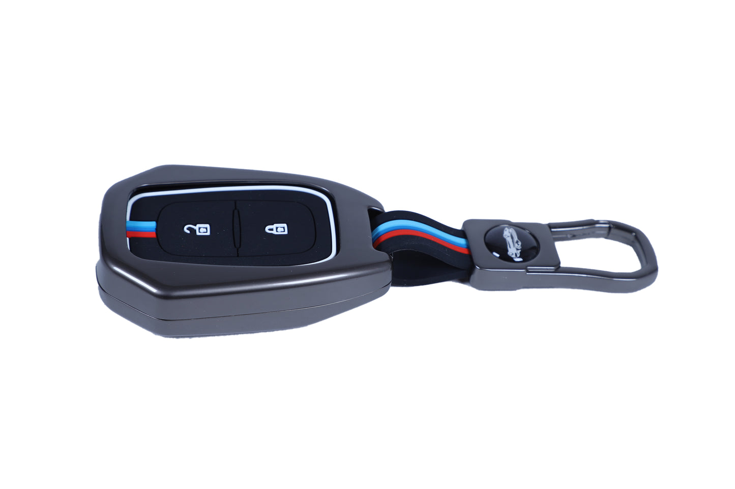 KEY COVER HOUSE Metal Striped Key Cover And Key Chain Compatible For New Duster (2020)2 Button smart Key