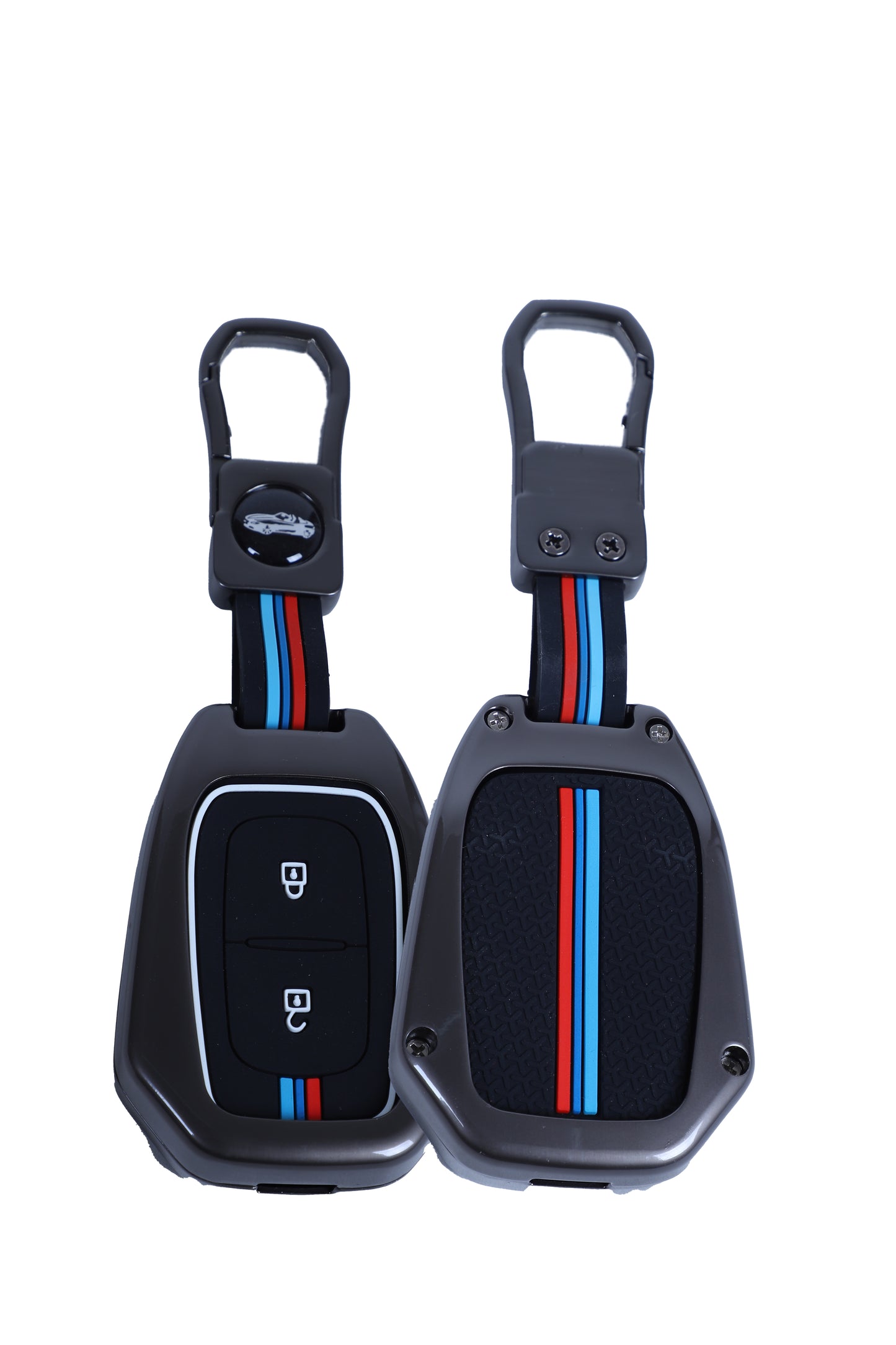 KEY COVER HOUSE Metal Striped Key Cover And Key Chain Compatible For New Duster (2020)2 Button smart Key
