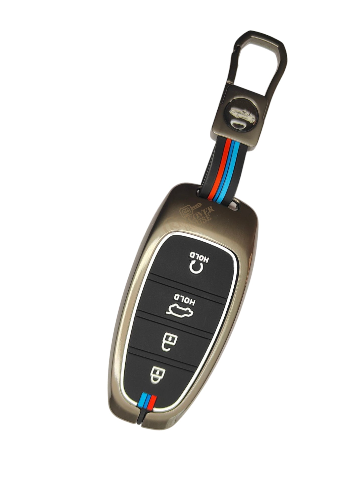 KEY COVER HOUSE Metal Striped Key Cover And Key Chain Compatible For Tucson 4 button smart key