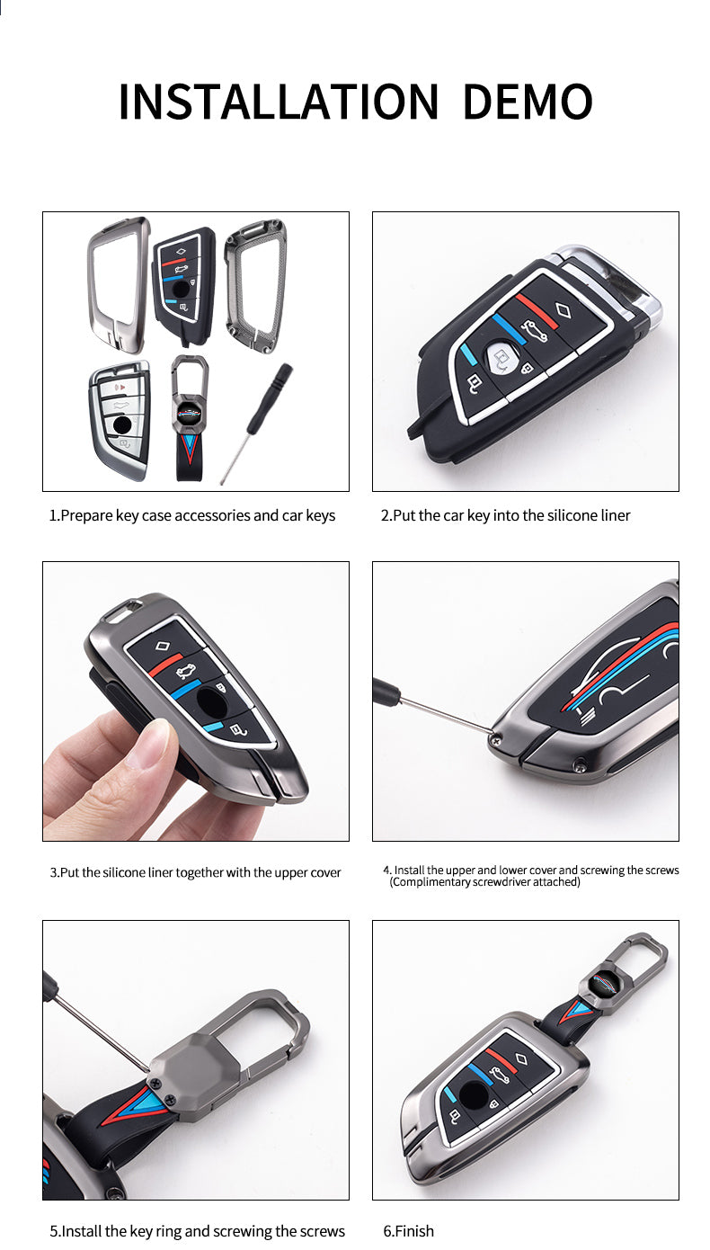 KEY COVER HOUSE Metal Striped Key Cover and Key Chain Compatible for Hyundai Creta I Venue I Tucson I Alcazar I Verna I Xcent I Aura I Elantra 3 Button Smart Key
