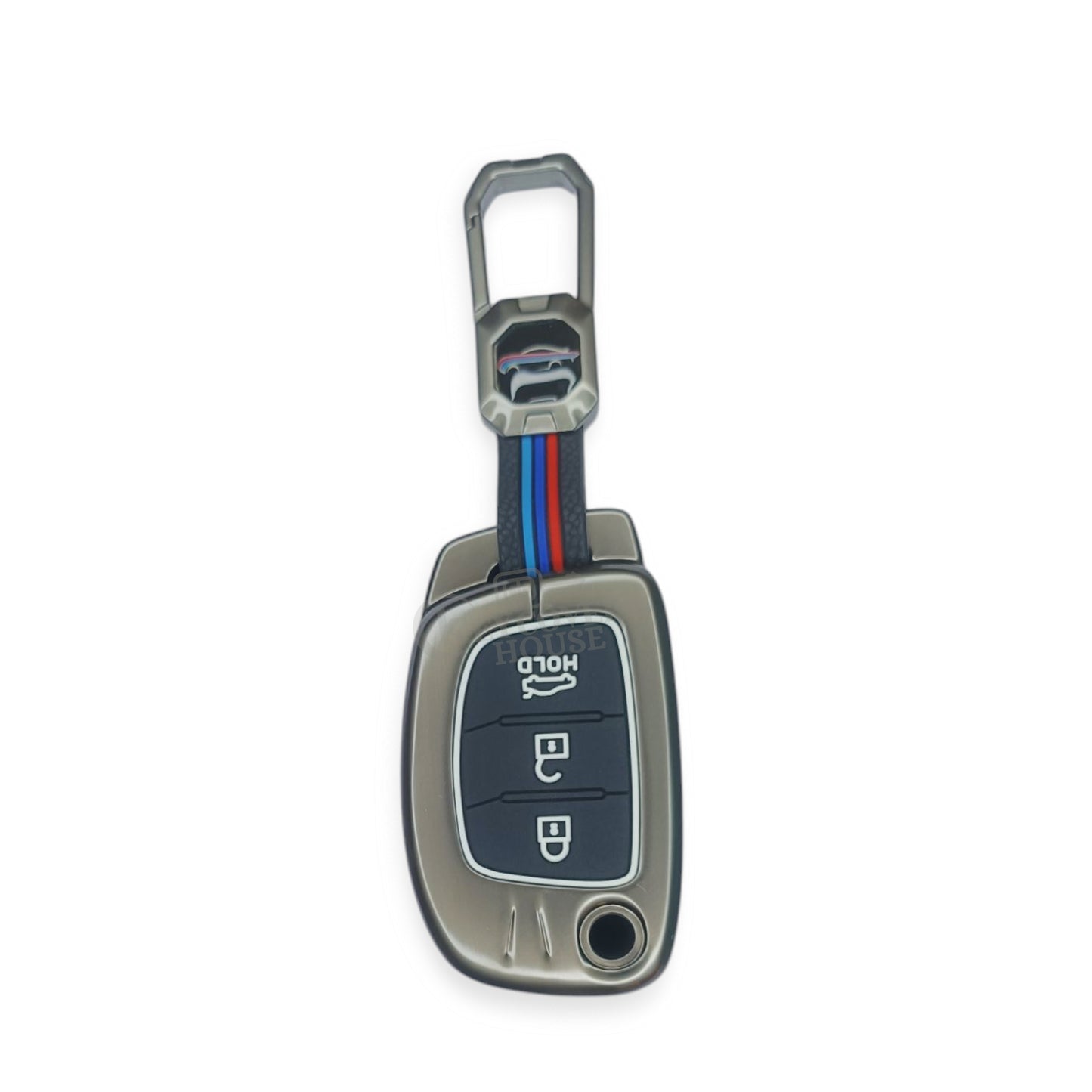 KEY COVER HOUSE Metal Striped Key Cover and Key Chain Compatible for Hyundai Creta I Venue I Tucson I Alcazar I i20 I Grand i10 Nios I Aura I Xcent I Exter 3 Button Flip Key