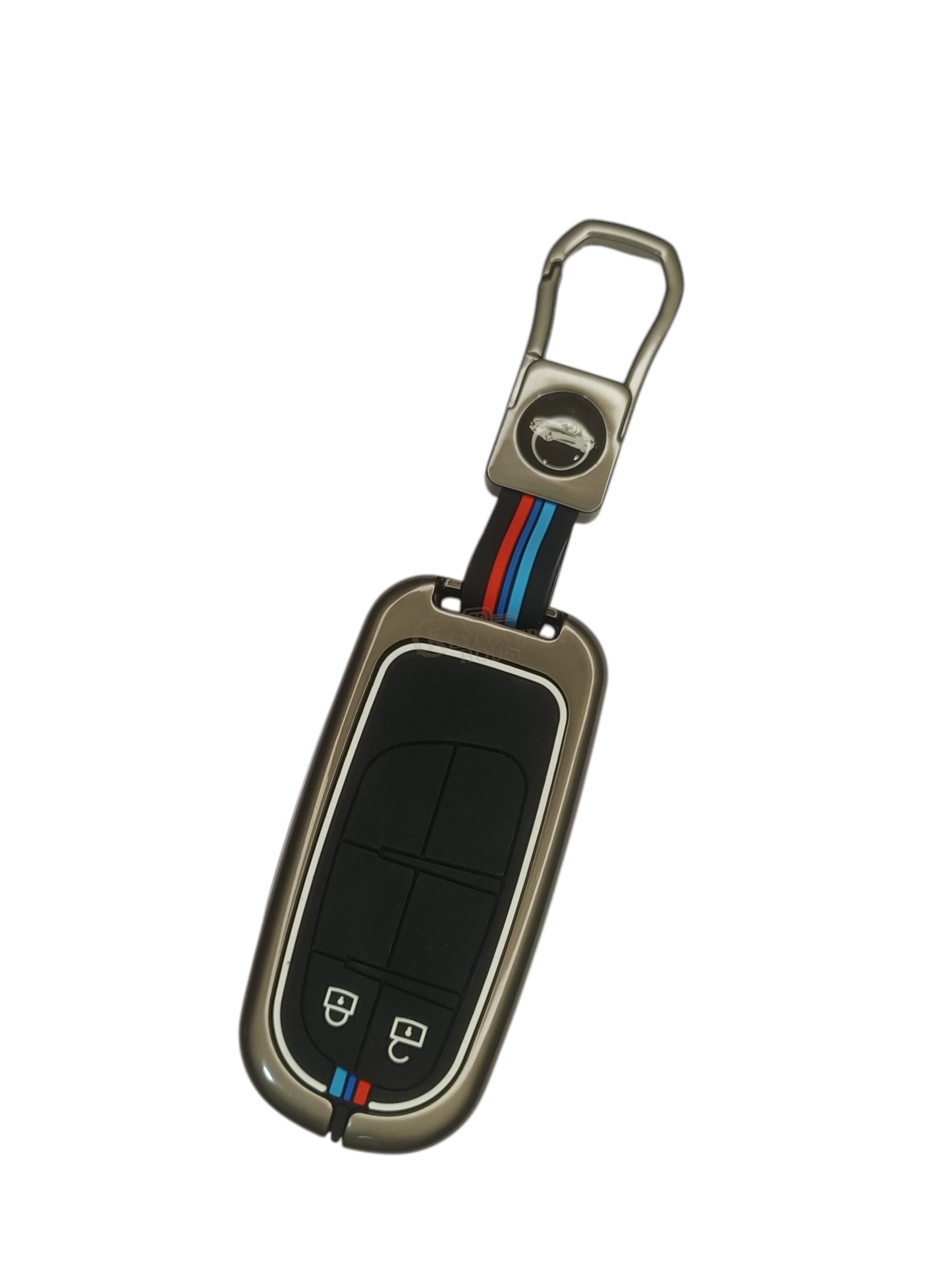 KEY COVER HOUSE Metal Striped Key Cover And Key Chain Compatible For Jeep Meridian, Compass, Trailhawk, 2 Button Smart Key