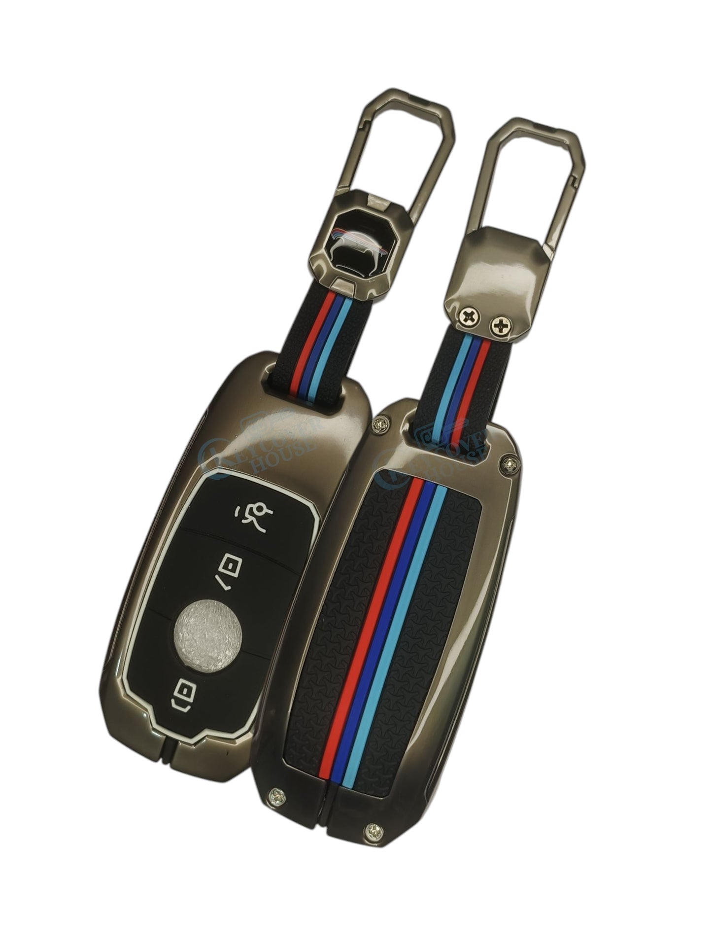 KEY COVER HOUSE Metal Striped Key Cover and Key Chain Compatible for Mercedes Benz A Class, C Class, G Class, E Class, S Class 2020 Onwards Cars New 3 Button Smart Key