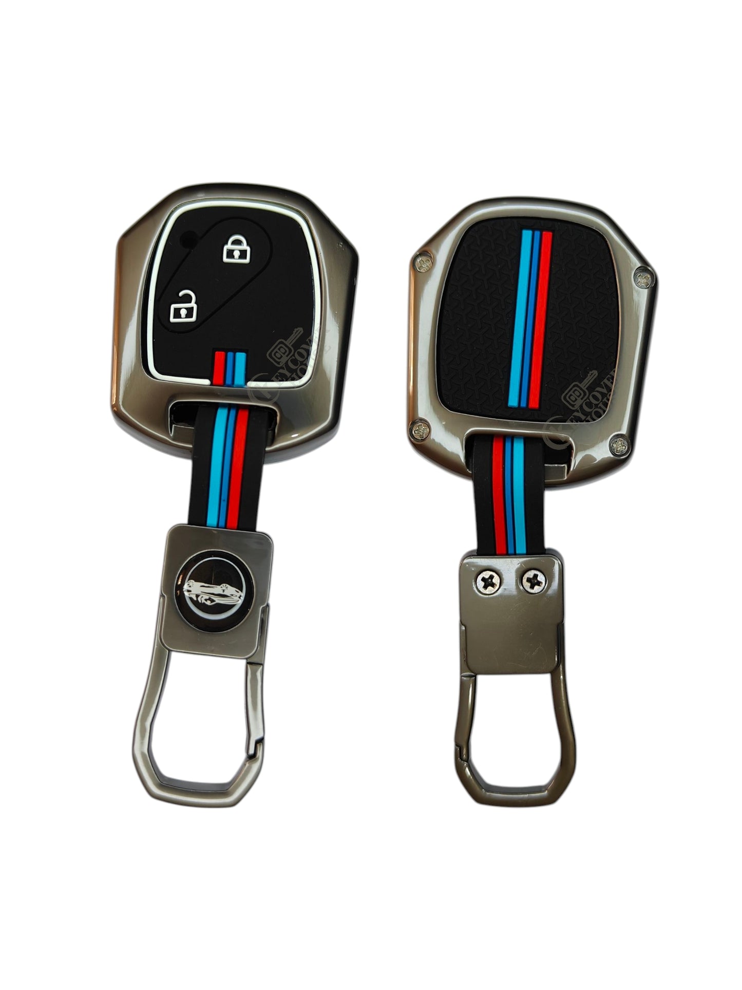 KEY COVER HOUSE Metal Striped Key Cover And Key Chain Compatible For Honda "Amaze/Brio/City/Civic/ CR-V/Jazz/Mobilio"2 Cross Button