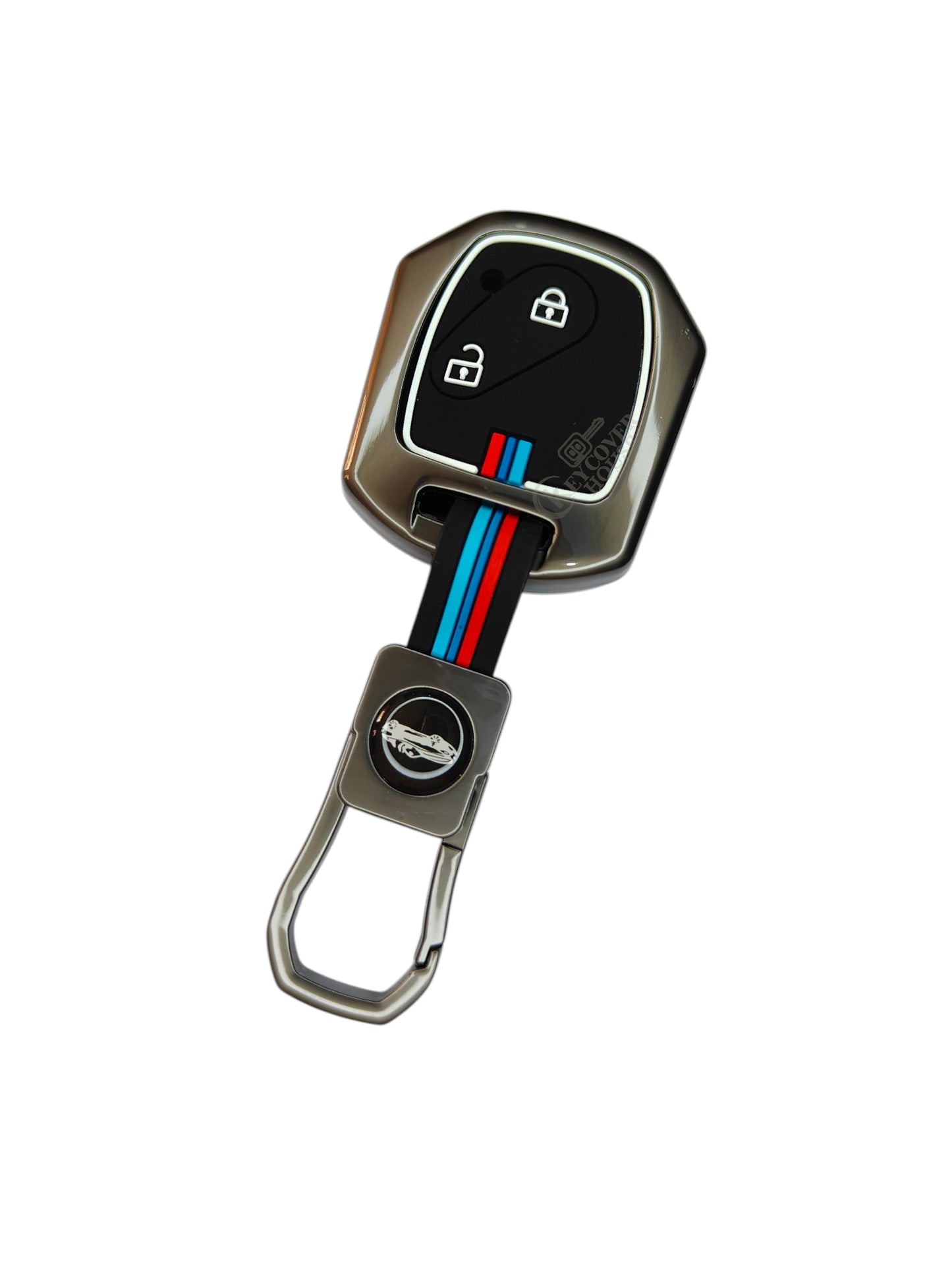 KEY COVER HOUSE Metal Striped Key Cover And Key Chain Compatible For Honda "Amaze/Brio/City/Civic/ CR-V/Jazz/Mobilio"2 Cross Button
