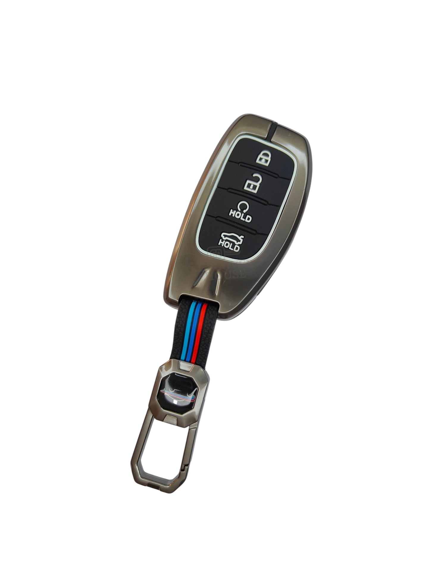 KEY COVER HOUSE Metal Striped Key Cover And Key Chain Compatible For "Aura/Creta/Elantra/i10 Grand/ i10 Grand Nios/i20 Active/ i20 Elite/Tucson/Verna 4S/Xcent"4 Button smart key