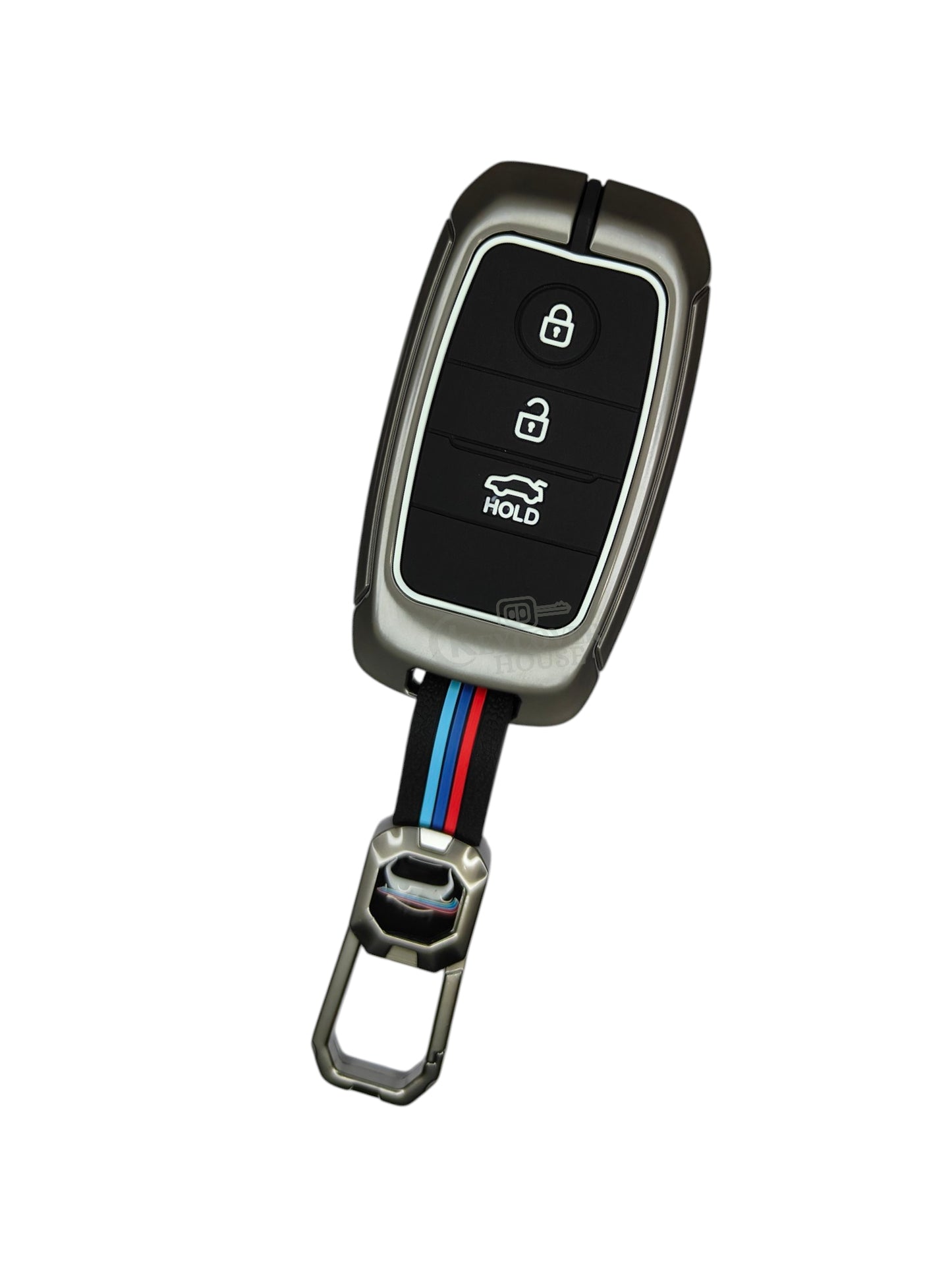 KEY COVER HOUSE Metal Striped Key Cover And Key Chain Compatible For Kia Seltos 3 Button Smart key - Key Cover House