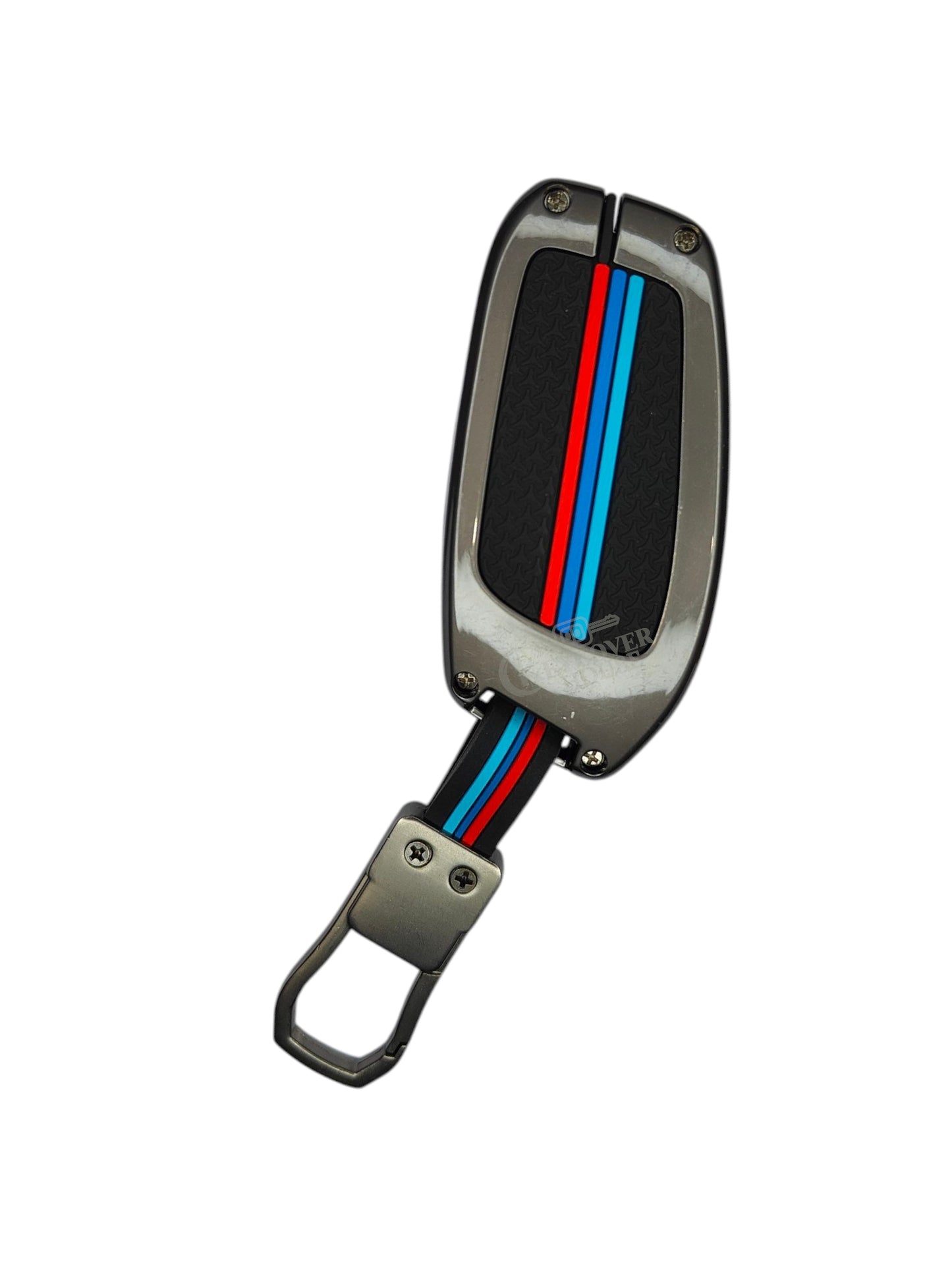 KEY COVER HOUSE Metal Striped Key Cover And Key Chain Compatible For MG ZS EV, Astor Hector 3 Button Smart Key