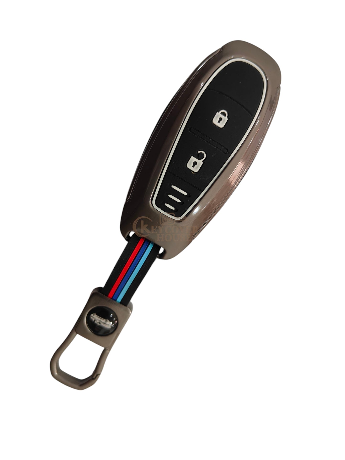 KEY COVER HOUSE Metal Striped Key Cover And Key Chain Compatible For Baleno, Ciaz, Ignis, SCross, Vitara Brezza, Urban Cruiser Filter 2 button smart key