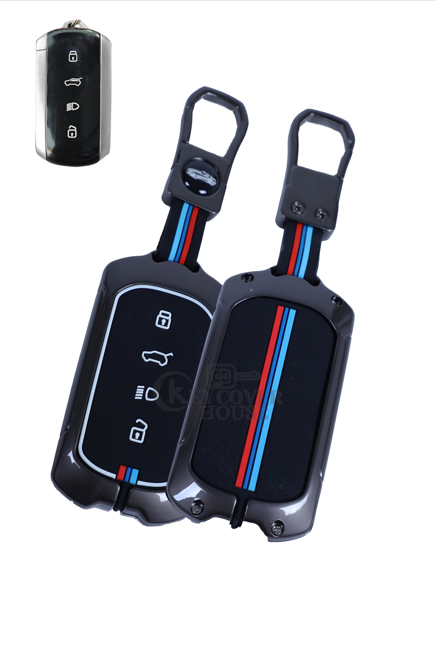KEY COVER HOUSE Metal Striped Key Cover And Key Chain Compatible For Tata Curve EV 2024