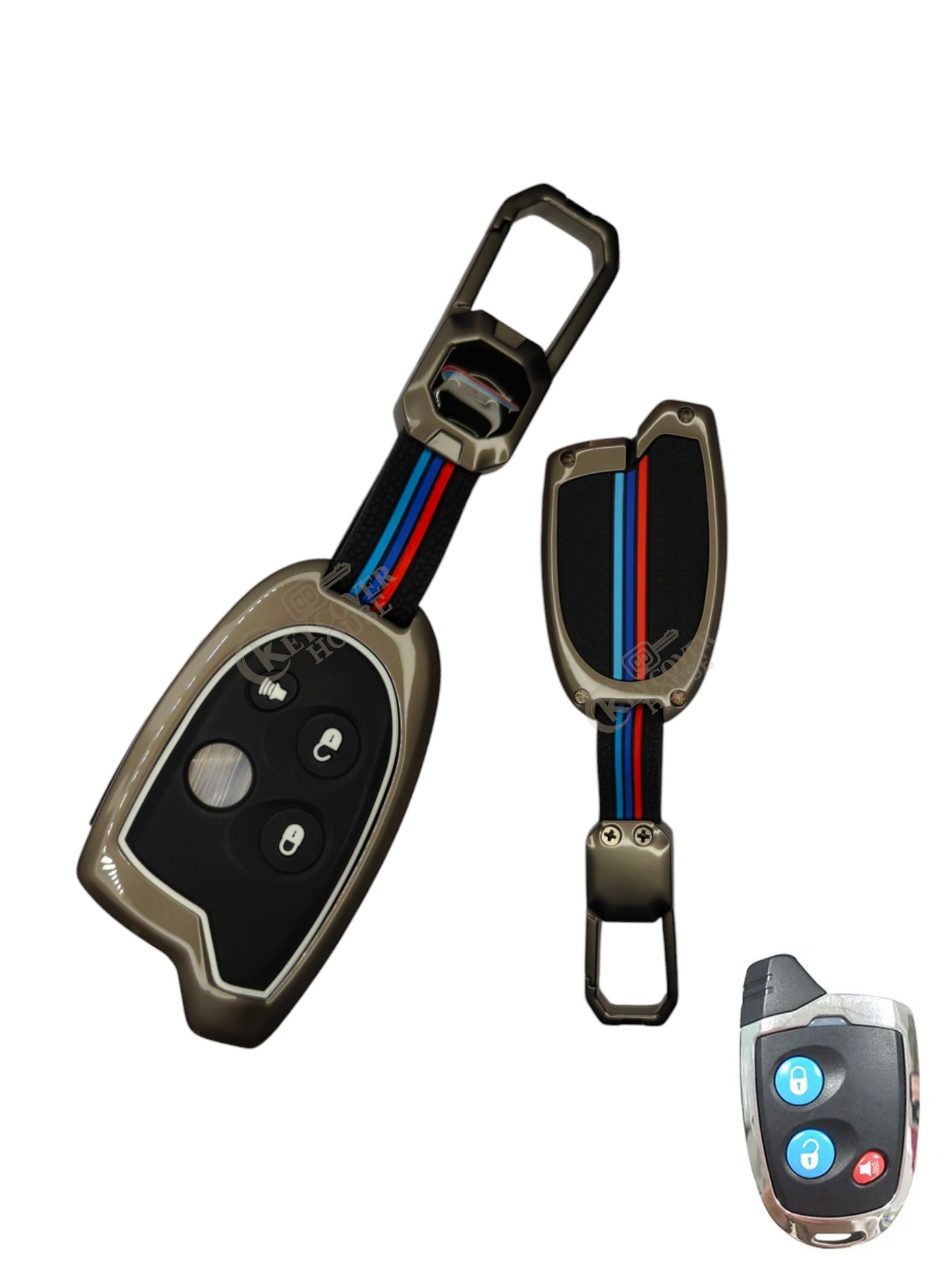 KEY COVER HOUSE Metal Striped Key Cover And Key Chain Compatible For Swift, Dzire, Ritz, WagonR, S-Cross, Ertiga, Astar, Ciaz, Celerio, WagonR, Baleno, Brezza Car Nippon Universal Remote