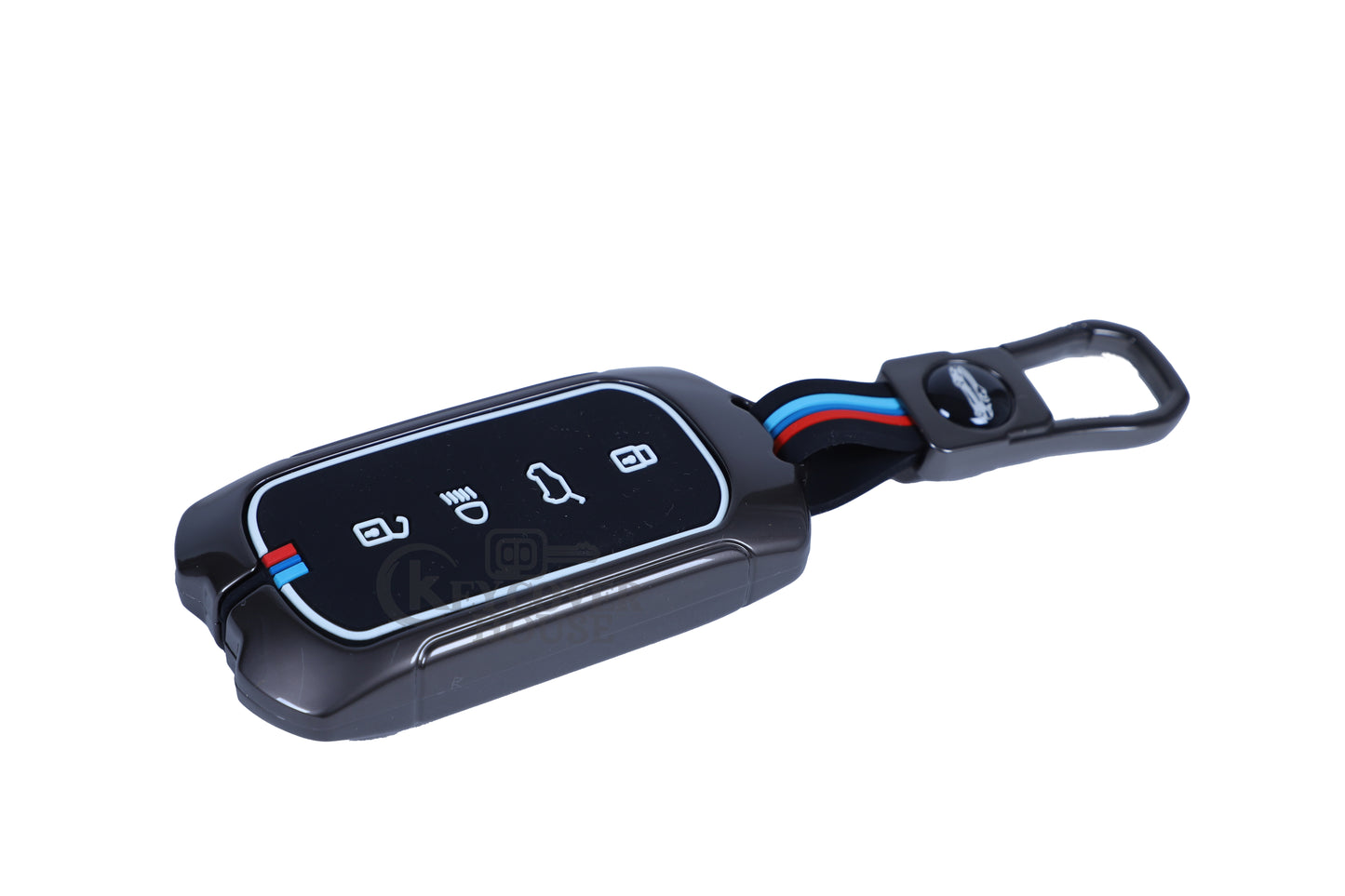 KEY COVER HOUSE Metal Striped Key Cover And Key Chain Compatible For Tata Curve EV 2024