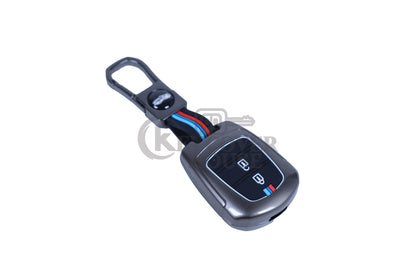 KEY COVER HOUSE Metal Striped Key Cover And Key Chain Compatible For I10 Grand | Santro | Eon 2 Button Smart