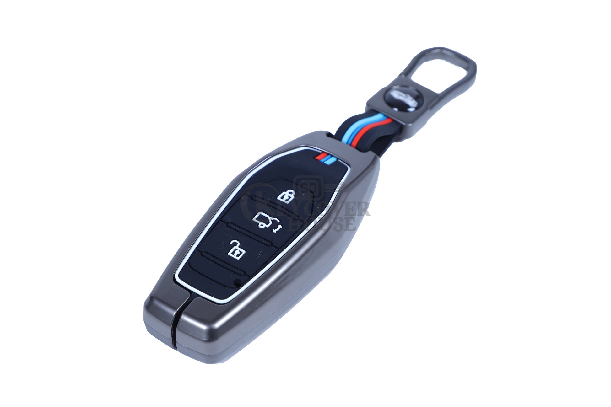KEY COVER HOUSE Metal Striped Key Cover And Key Chain Compatible For Mahendra XUV 500,3 Button Smart Key - Key Cover House