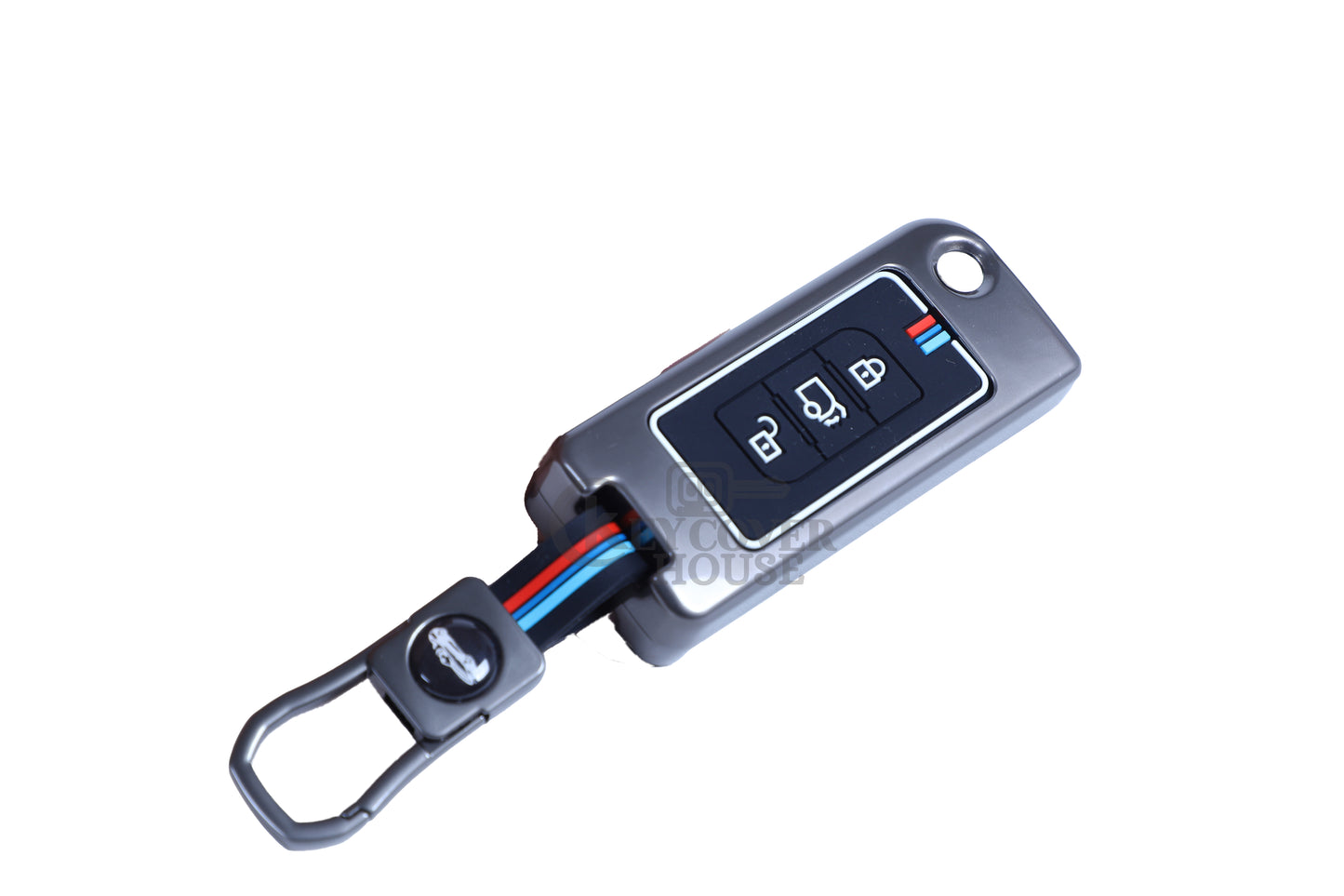 KEY COVER HOUSE Metal Striped Key Cover And Key Chain Compatible For Mahendra Old XUV 500,3 Button Flip Key - Key Cover House