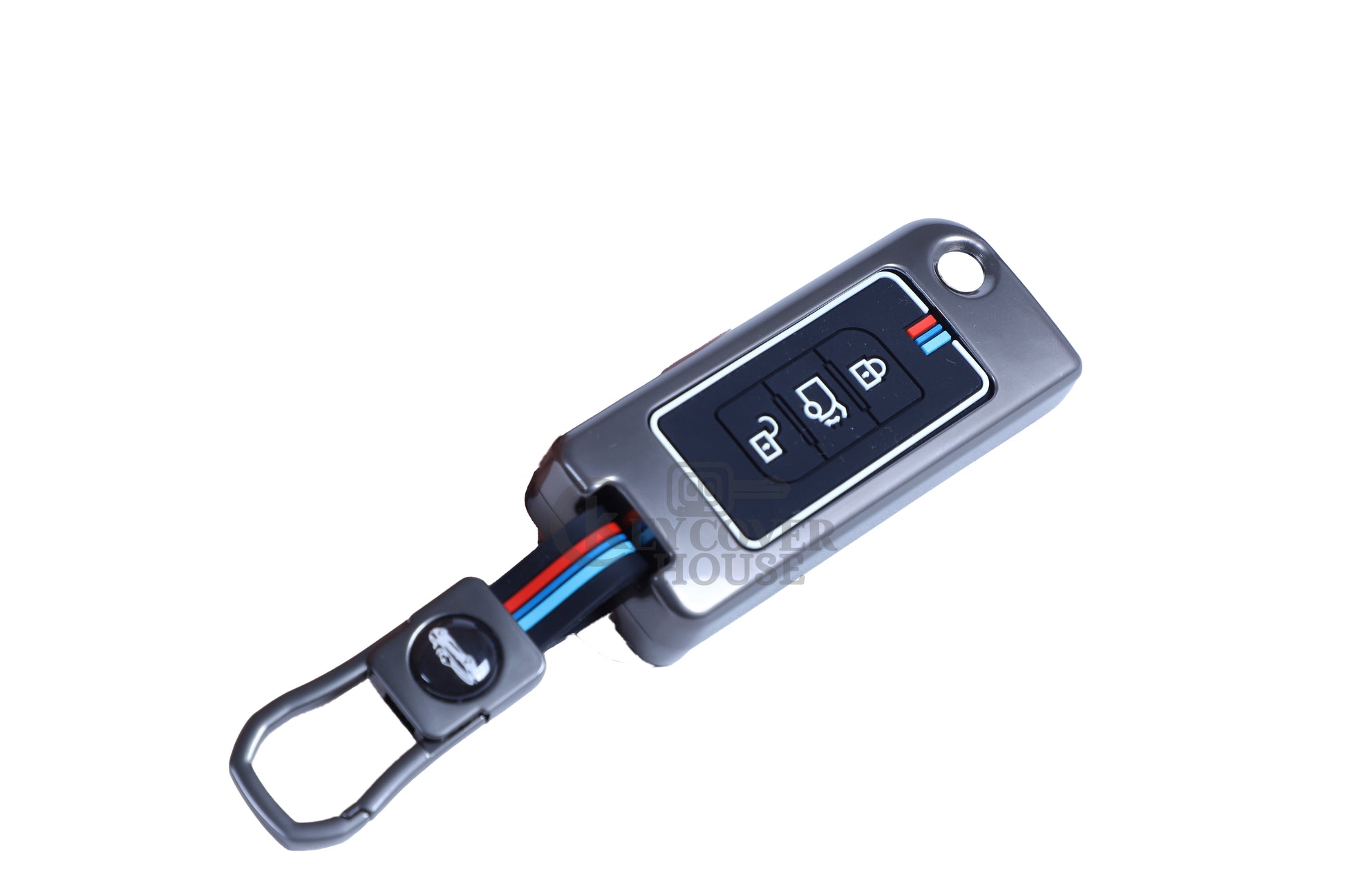 KEY COVER HOUSE Metal Striped Key Cover And Key Chain Compatible For Mahendra Old XUV 500,3 Button Flip Key - Key Cover House