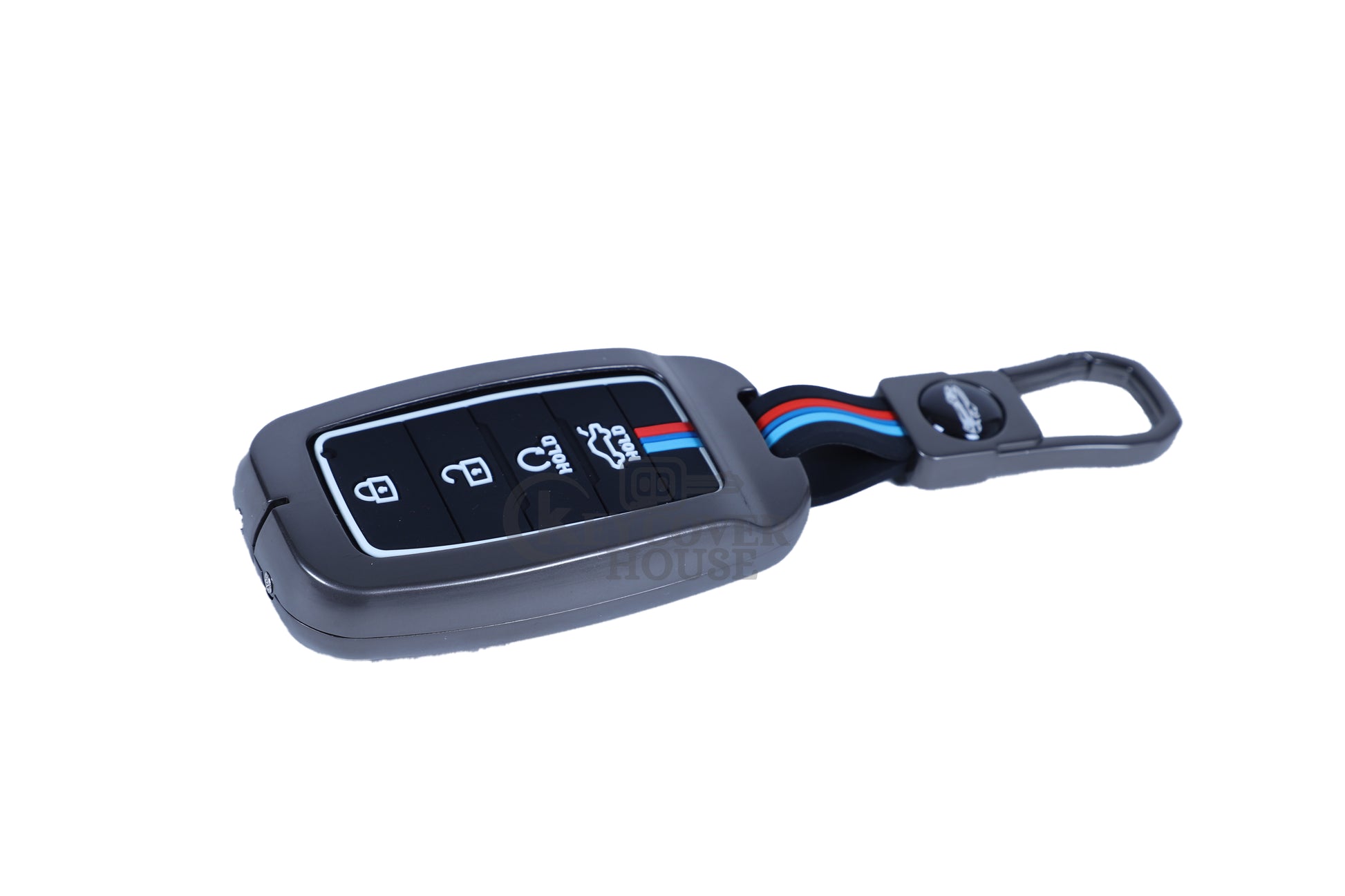 KEY COVER HOUSE Metal Striped Key Cover And Key Chain Compatible For Kia - Key Cover House