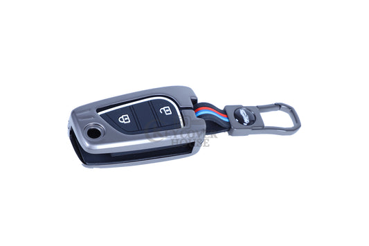 KEY COVER HOUSE Metal Striped Key Cover And Key Chain Compatible For Innova Crysta, Corolla Altis, 2 Button Flip Key