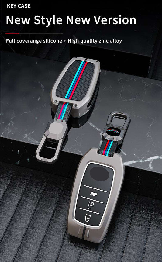 KEY COVER HOUSE Metal Striped Key Cover And Key Chain Compatible For  Fortuner/Innova Crysta,Fortuner, Fortuner Legender, Land Cruiser, Camry, Invicto 3 Button Smart Key - Key Cover House
