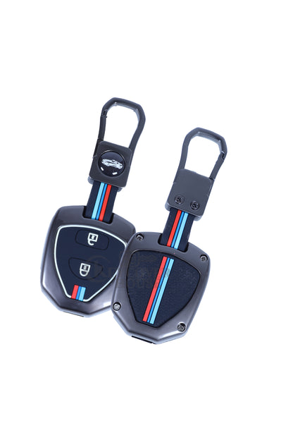 KEY COVER HOUSE Metal Striped Key Cover And Key Chain Compatible For "Camry/Corolla/Fortuner/ Innova"2 button smart key