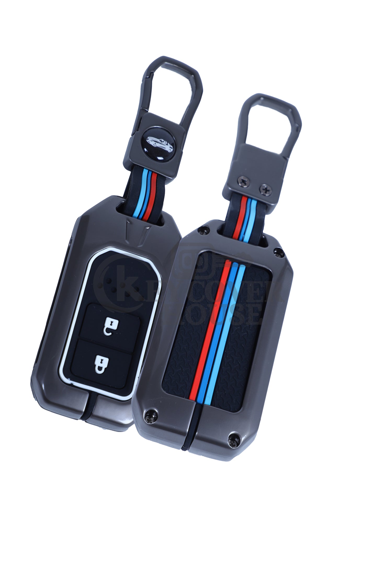 KEY COVER HOUSE Metal Striped Key Cover And Key Chain Compatible For Honda "Accod/BR-V/City/Civic/ CR-V/Jazz/WR-V"2 Button Smart Key