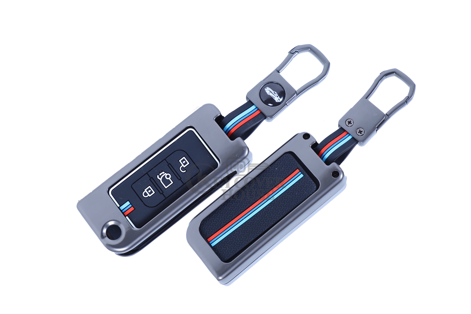 KEY COVER HOUSE Metal Striped Key Cover And Key Chain Compatible For Mahendra Old XUV 500,3 Button Flip Key - Key Cover House