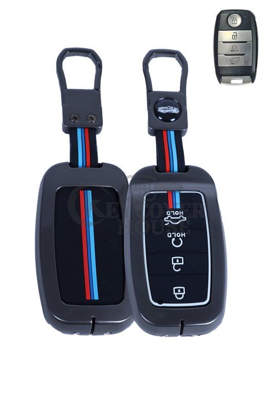 KEY COVER HOUSE Metal Striped Key Cover And Key Chain Compatible For Kia - Key Cover House