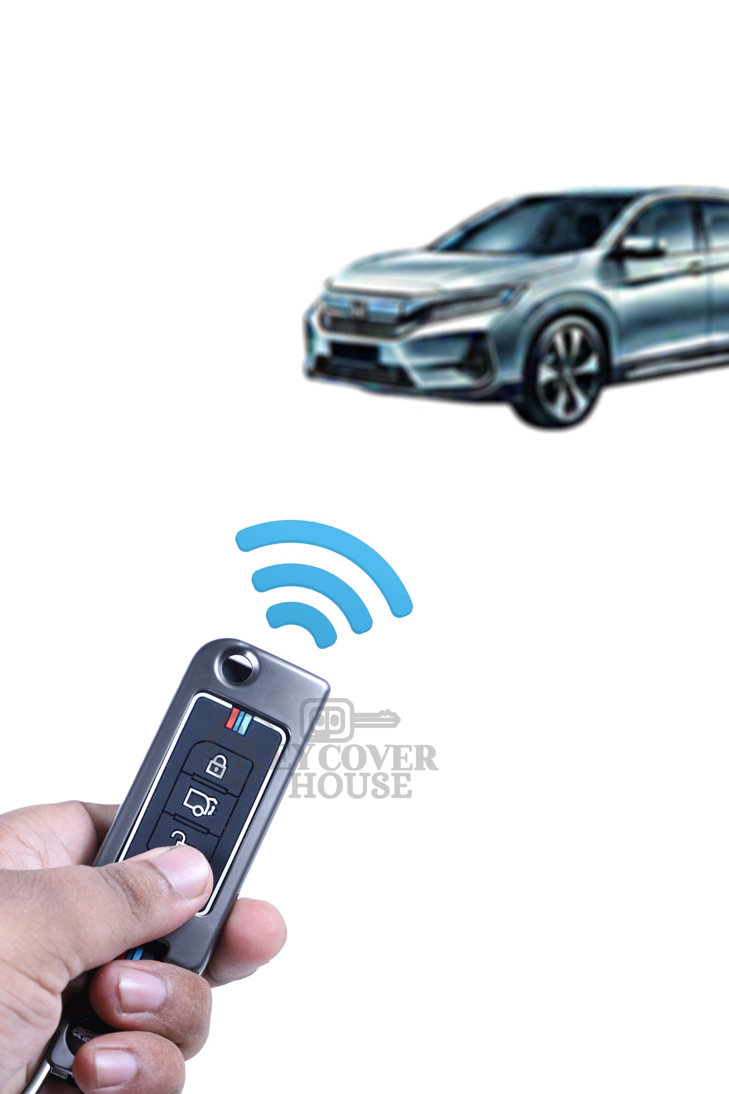 KEY COVER HOUSE Metal Striped Key Cover And Key Chain Compatible For Mahendra Old XUV 500,3 Button Flip Key - Key Cover House