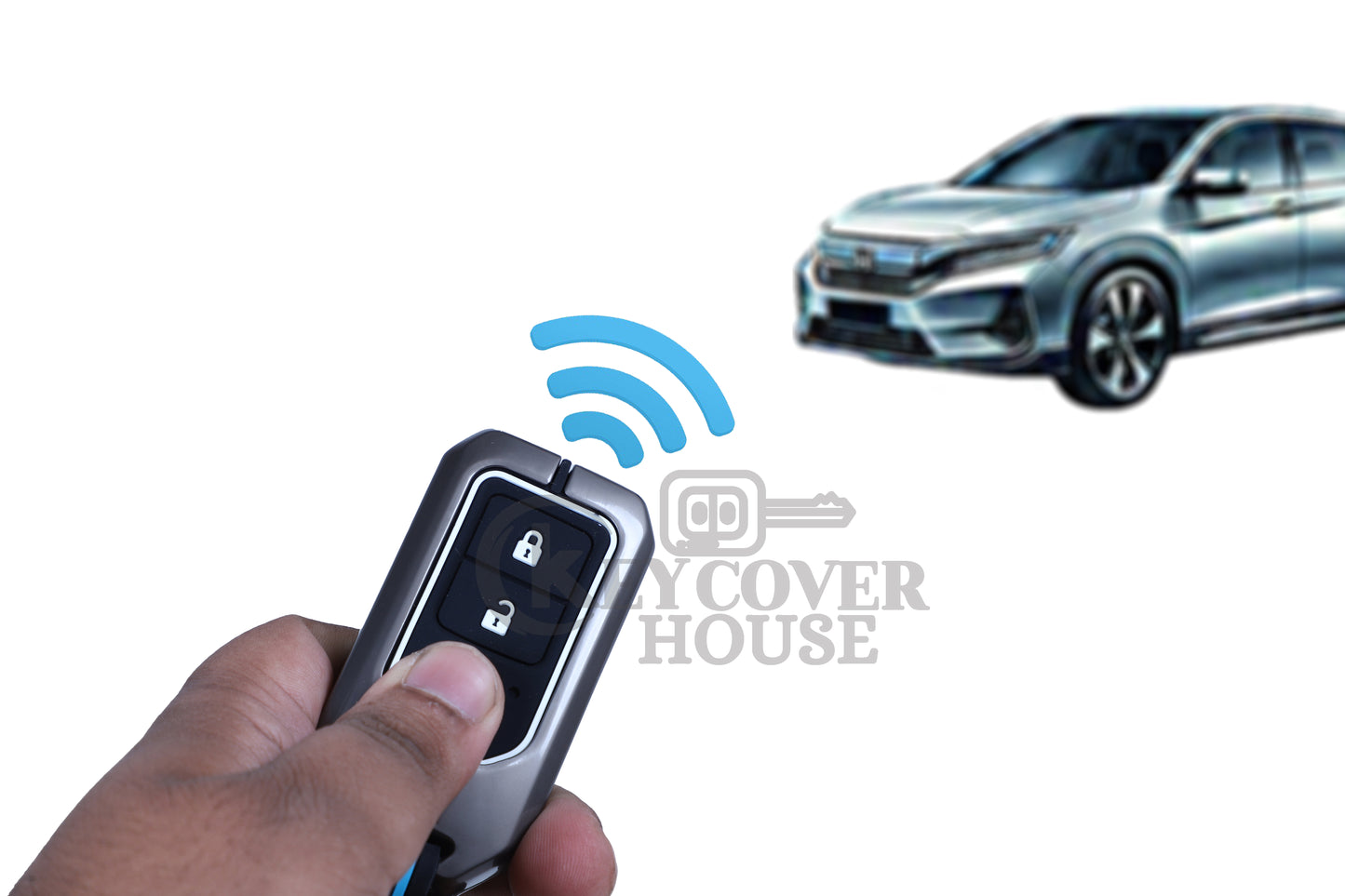 KEY COVER HOUSE Metal Striped Key Cover And Key Chain Compatible For Honda "Accod/BR-V/City/Civic/ CR-V/Jazz/WR-V"2 Button Smart Key