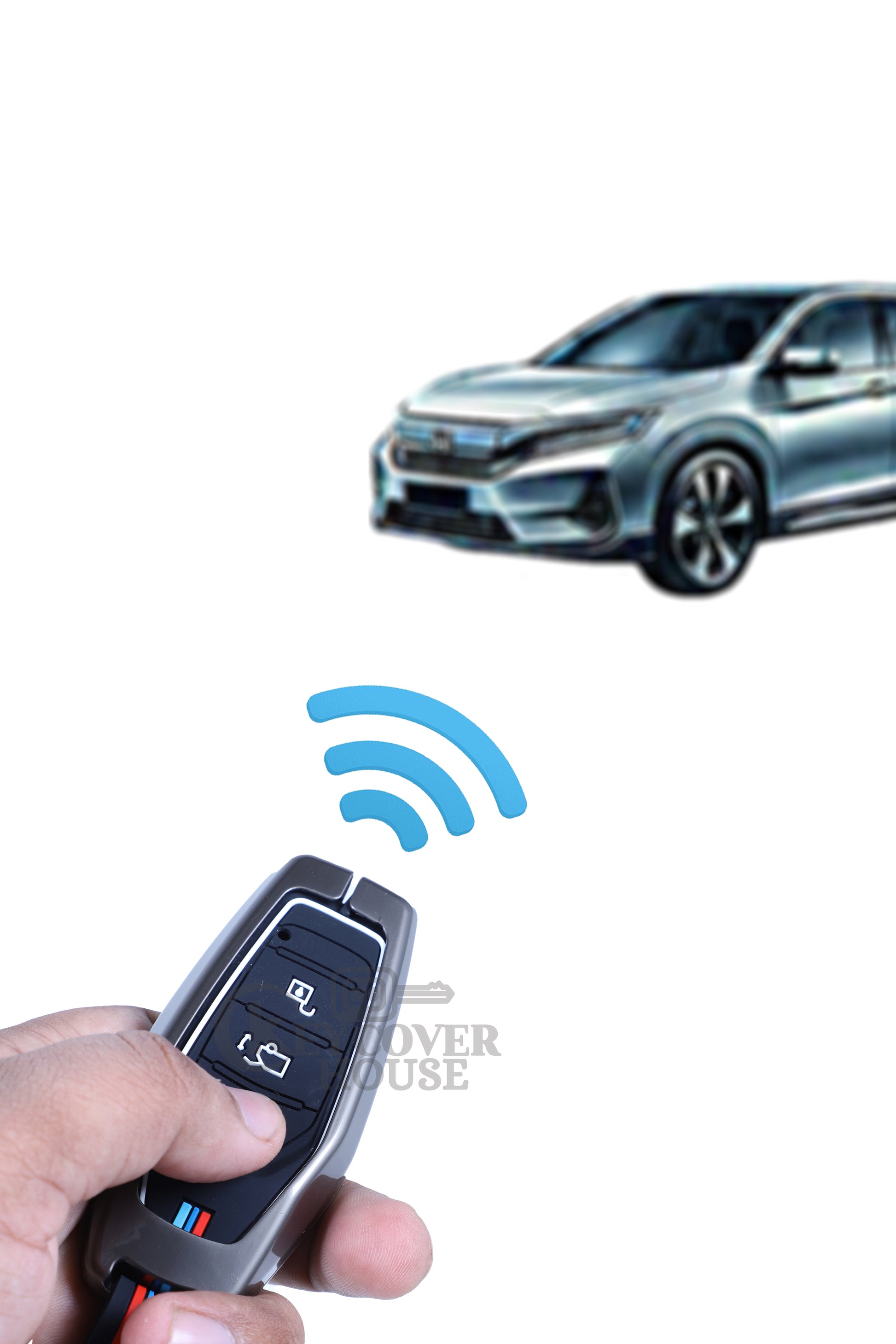 KEY COVER HOUSE Metal Striped Key Cover And Key Chain Compatible For Mahendra XUV 500,3 Button Smart Key - Key Cover House
