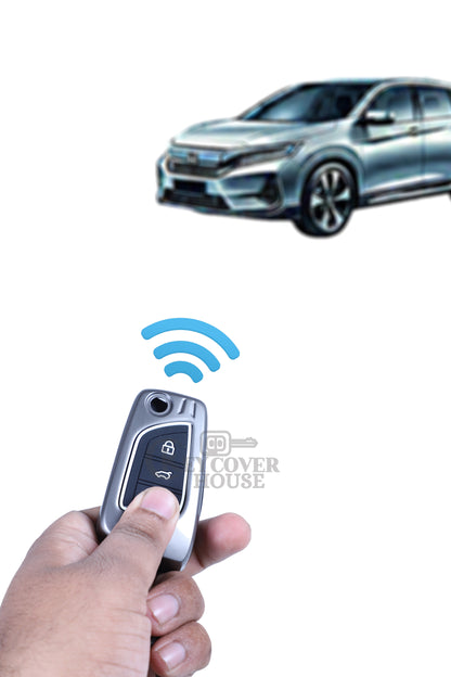 KEY COVER HOUSE Metal Striped Key Cover And Key Chain Compatible For Corolla Altis/Innova Crysta 3 Button Flip Key