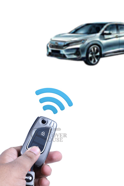 KEY COVER HOUSE Metal Striped Key Cover And Key Chain Compatible For Innova Crysta, Corolla Altis, 2 Button Flip Key