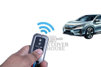 KEY COVER HOUSE Metal Striped Key Cover And Key Chain Compatible For  Honda "Accod/BR-V/City/Civic/ CR-V/Jazz/WR-V"4 button Smart Key