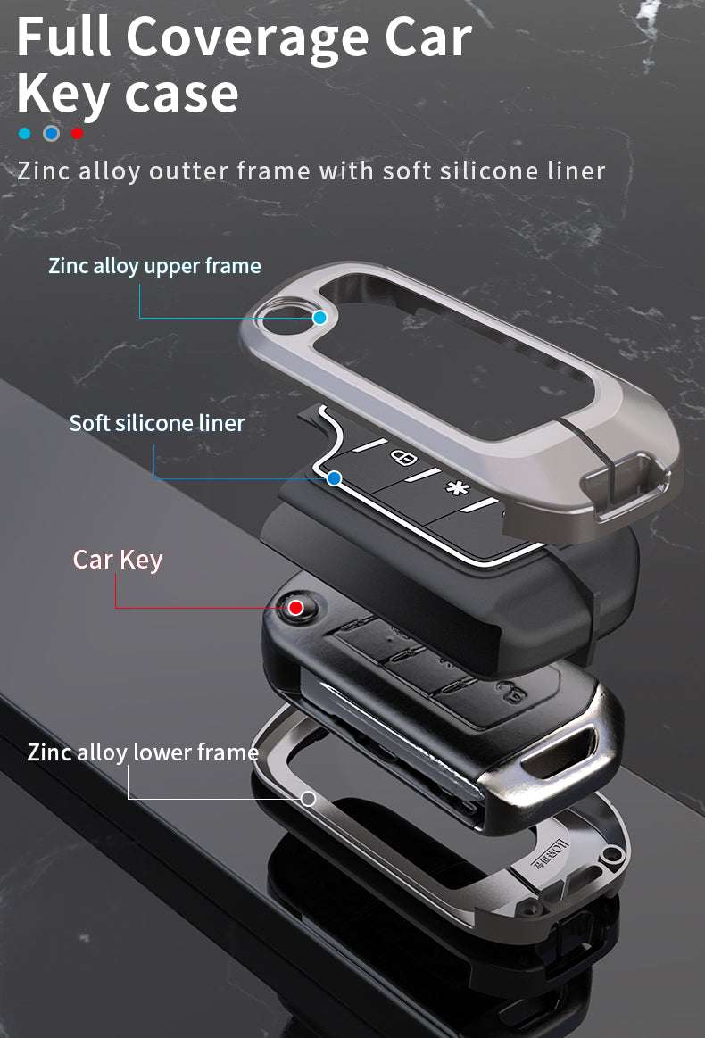 KEY COVER HOUSE Metal Striped Key Cover And Key Chain Compatible For Bolero 2020+/Marazzo/Scorpio 2019+/Thar2020+/TUV300Plus - Key Cover House
