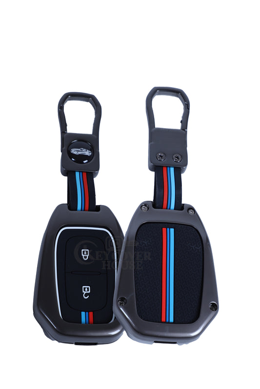 KEY COVER HOUSE Metal Striped Key Cover And Key Chain Compatible For New Duster (2020）2 Button smart Key