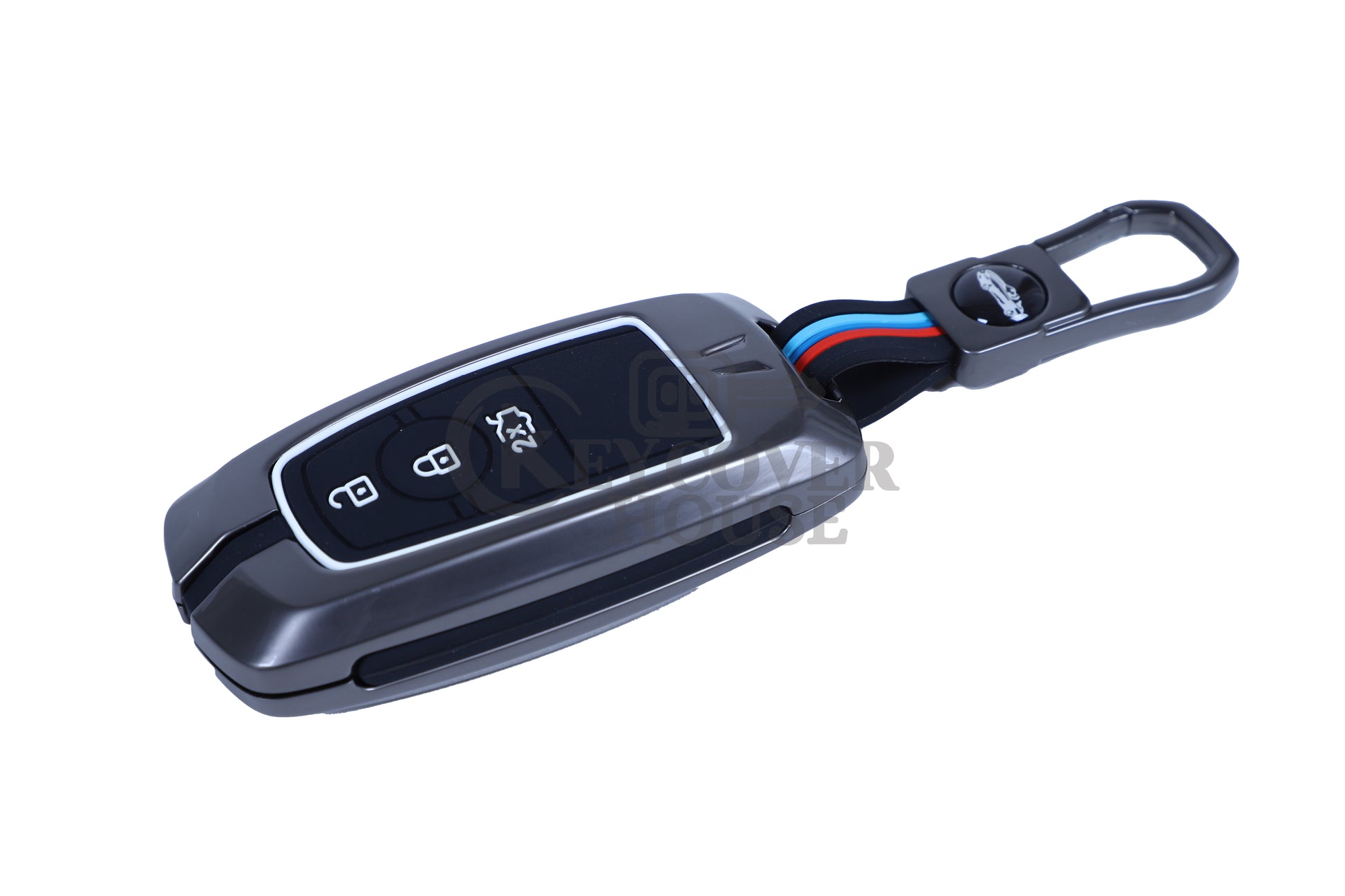 KEY COVER HOUSE Metal Striped Key Cover And Key Chain Compatible For  Ford "Aspire/Ecosport/Endeavour /Figo/Freestyle"3 Button  Smart Key - Key Cover House