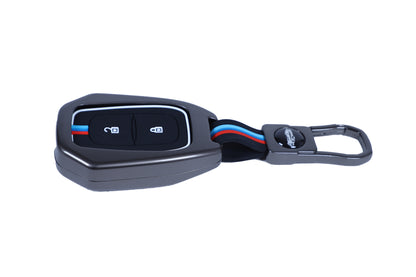 KEY COVER HOUSE Metal Striped Key Cover And Key Chain Compatible For New Duster (2020）2 Button smart Key