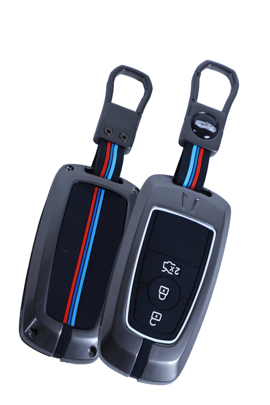 KEY COVER HOUSE Metal Striped Key Cover And Key Chain Compatible For  Ford "Aspire/Ecosport/Endeavour /Figo/Freestyle"3 Button  Smart Key - Key Cover House