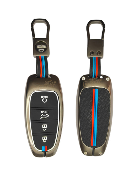 KEY COVER HOUSE Metal Striped Key Cover And Key Chain Compatible For  Tucson 4 button smart key