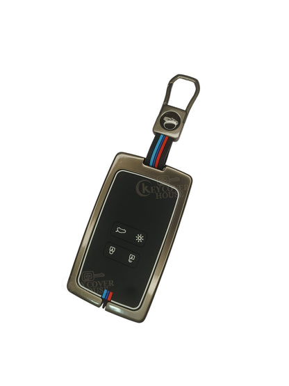 KEY COVER HOUSE Metal Striped Key Cover And Key Chain Compatible For Renult "Triber/Koleos/ Kadjar/Espace 5/Talisman/Duster/Scenic /Captur/Megane 4"4 Button Smart  Key