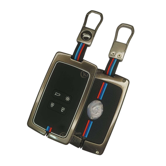KEY COVER HOUSE Metal Striped Key Cover And Key Chain Compatible For Renult "Triber/Koleos/ Kadjar/Espace 5/Talisman/Duster/Scenic /Captur/Megane 4"4 Button Smart  Key - Key Cover House