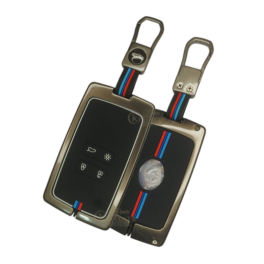 KEY COVER HOUSE Metal Striped Key Cover And Key Chain Compatible For Renult "Triber/Koleos/ Kadjar/Espace 5/Talisman/Duster/Scenic /Captur/Megane 4"4 Button Smart  Key